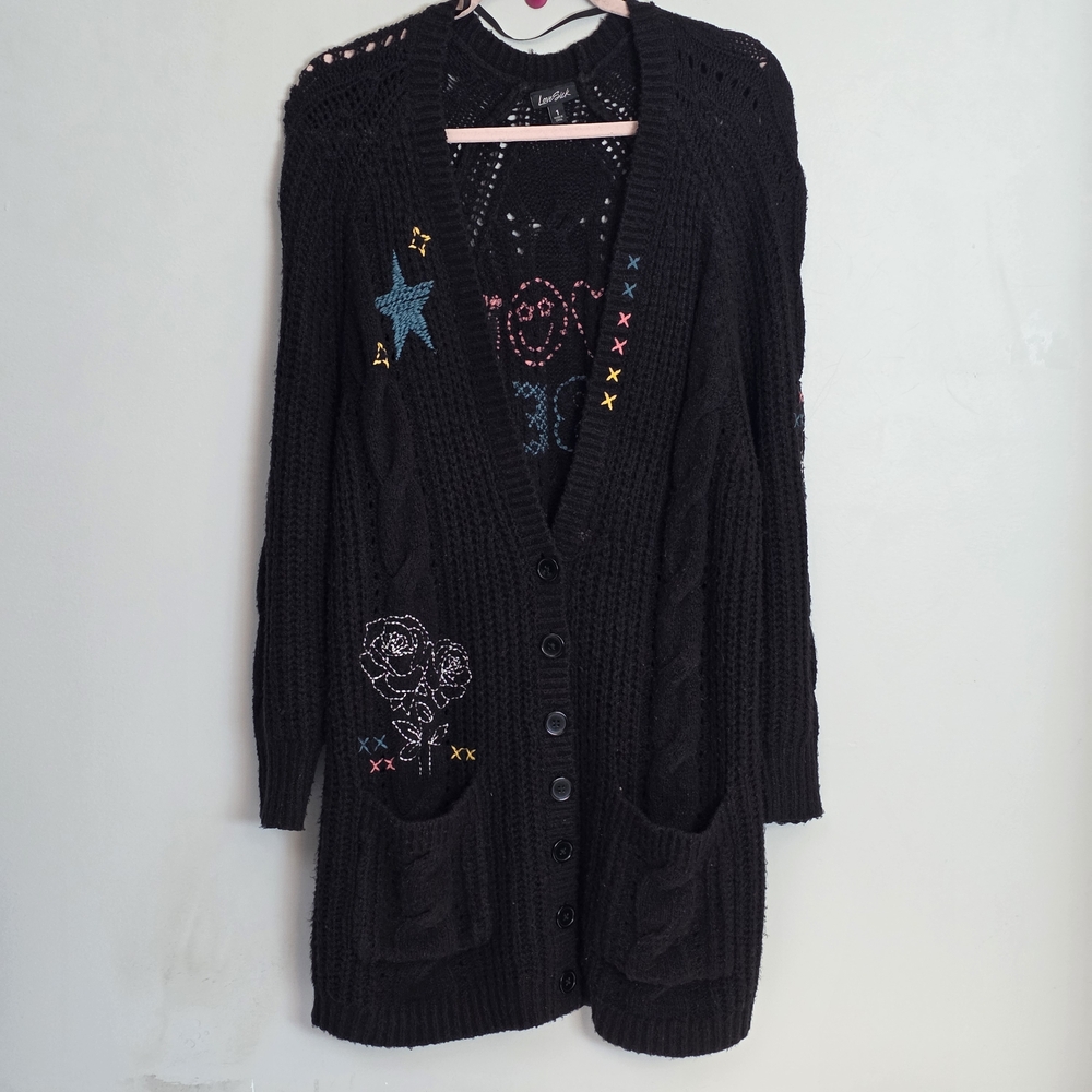 Lovesick Black Embroidered Cardigan